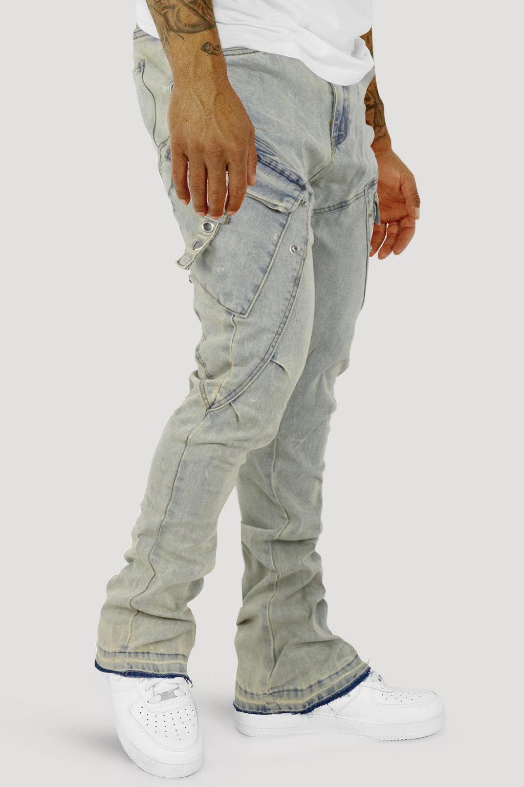 Bend The Block Cargo Stacked Denim (Antique Blue) (M8458D)