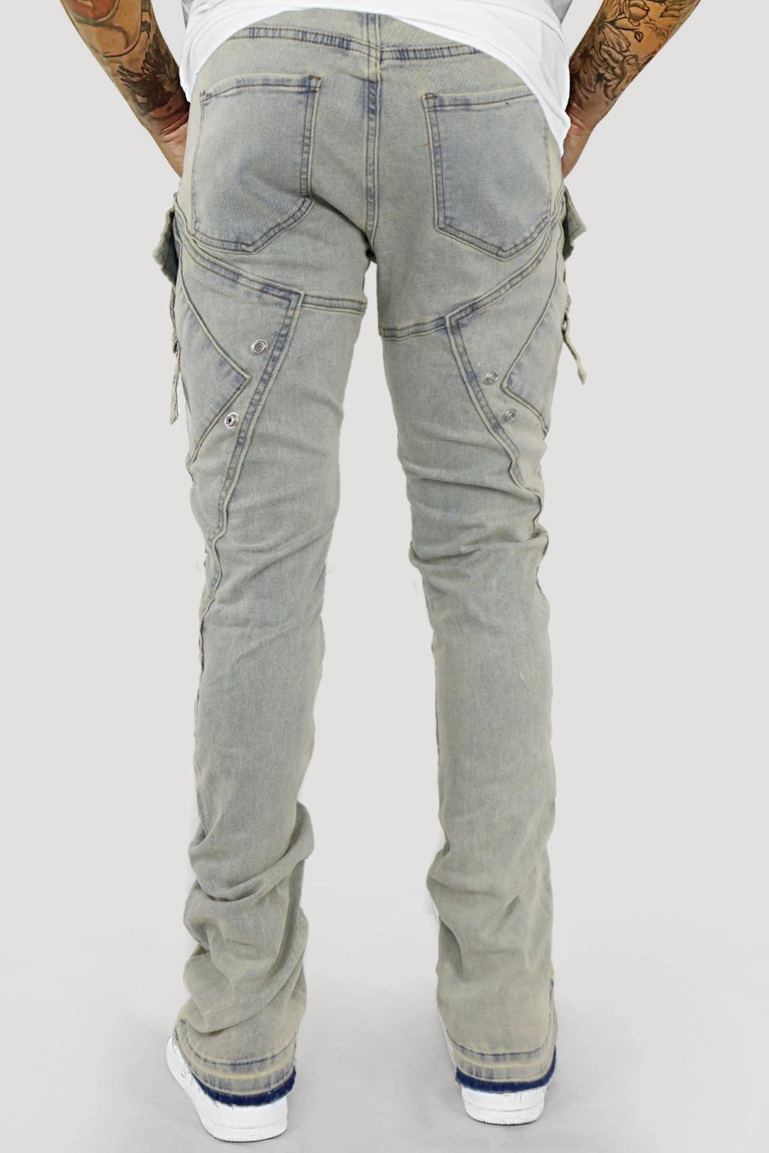 Bend The Block Cargo Stacked Denim (Antique Blue) (M8458D)
