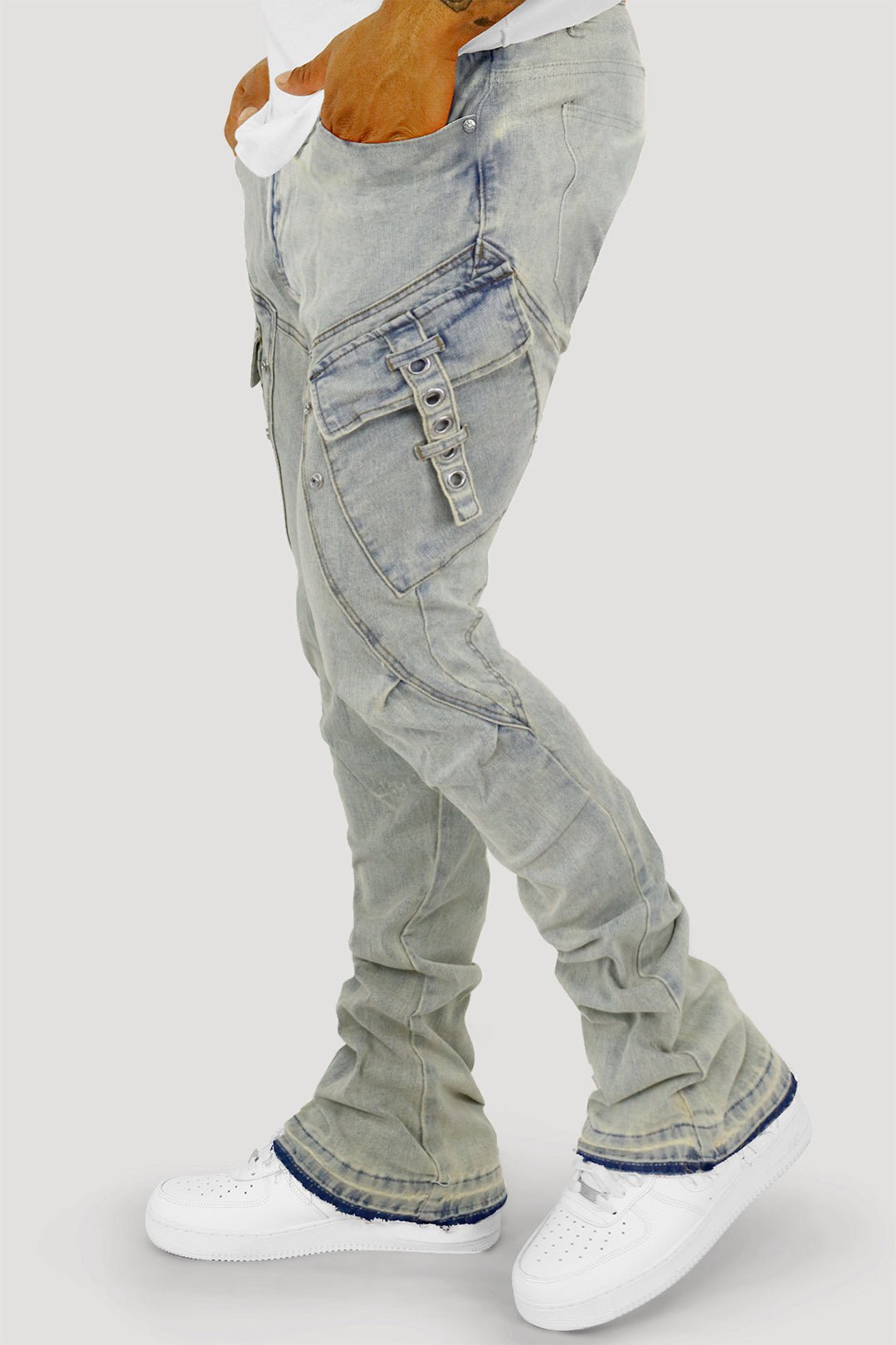 Bend The Block Cargo Stacked Denim (Antique Blue) (M8458D)