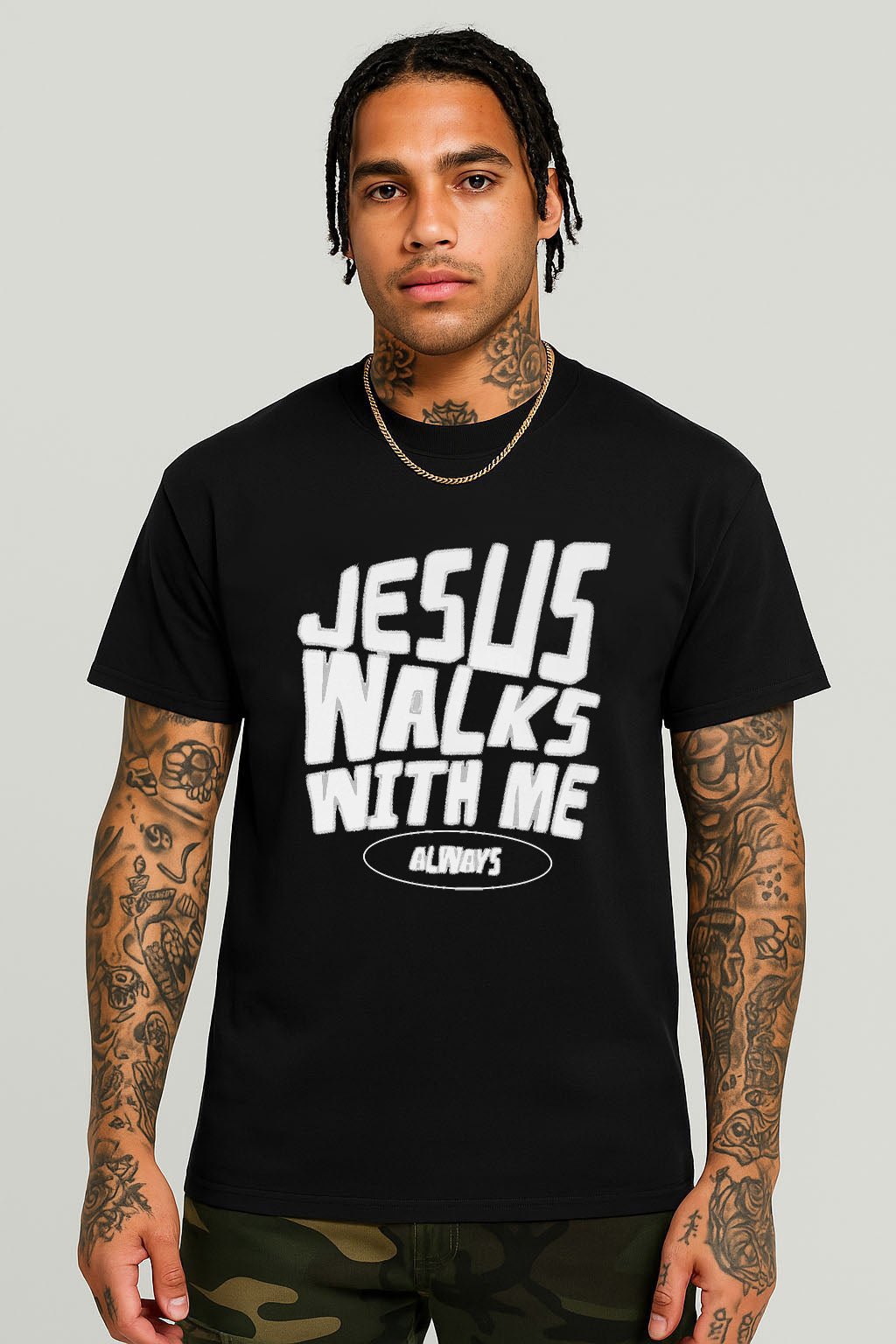 Jesus Walks With Me Tee (White Logo)